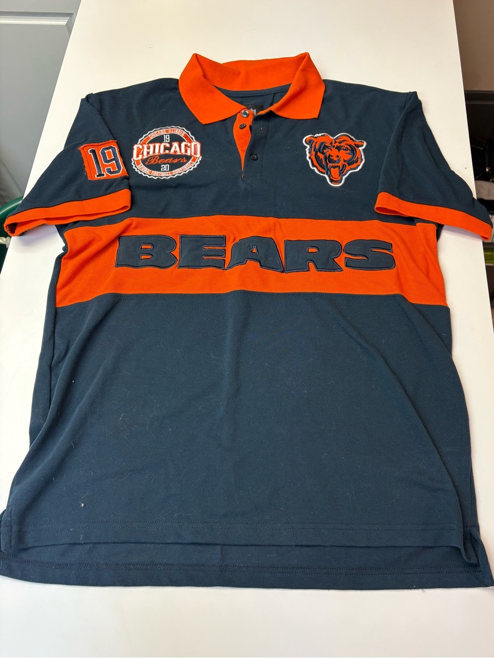 NFL Chicago Bears Navy and Orange Polo Button-Down Shirt